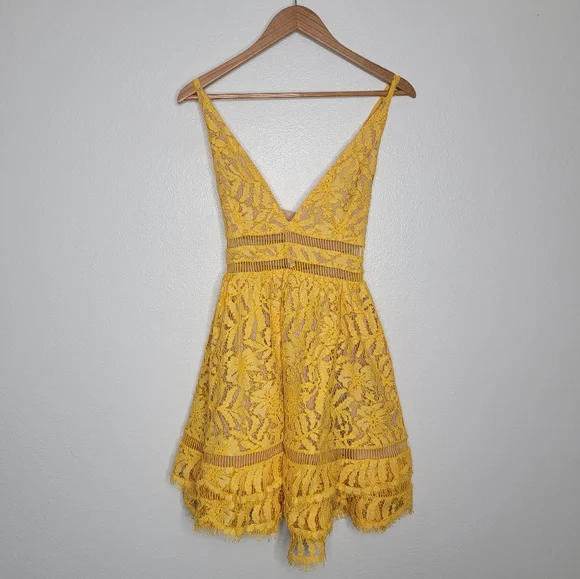 Lovers + Friends | Dresses | Lovers And Friends Moon Dance Dress In Golden  Lace Mini Dress Size M | Poshmark